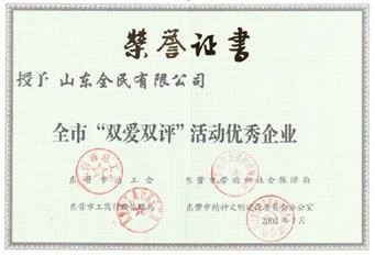 市級(jí)雙愛雙評活動(dòng)獎(jiǎng)2002.07